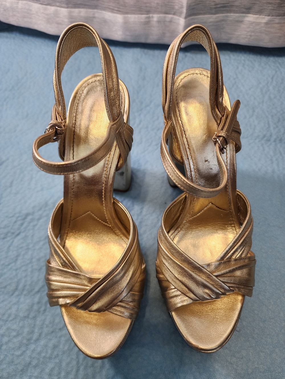 Prada Metallic Gold Strappy Platform